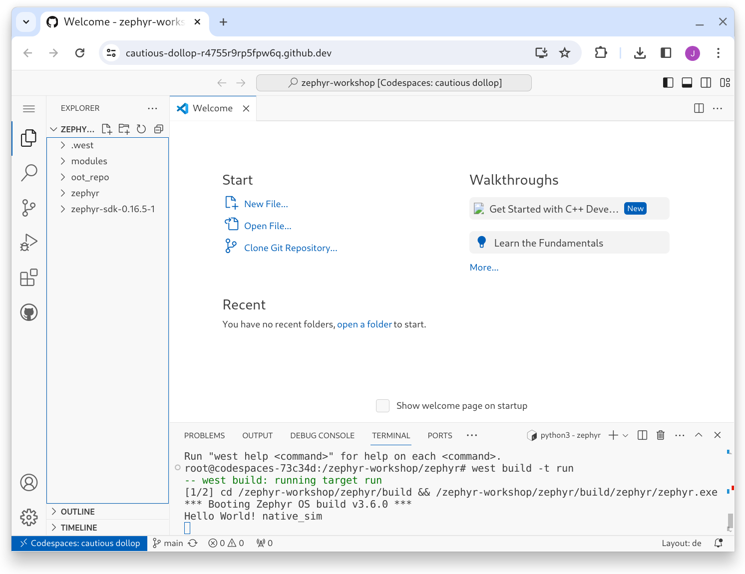 Codespaces in a Browser Window